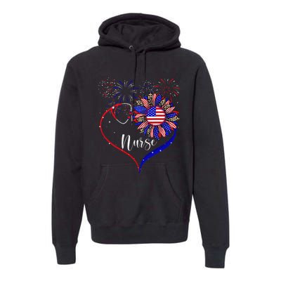 Patriotic Nurse 4th Of July American Flag Sunflower Love Premium Hoodie