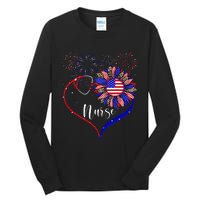 Patriotic Nurse 4th Of July American Flag Sunflower Love Tall Long Sleeve T-Shirt