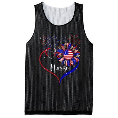 Patriotic Nurse 4th Of July American Flag Sunflower Love Mesh Reversible Basketball Jersey Tank