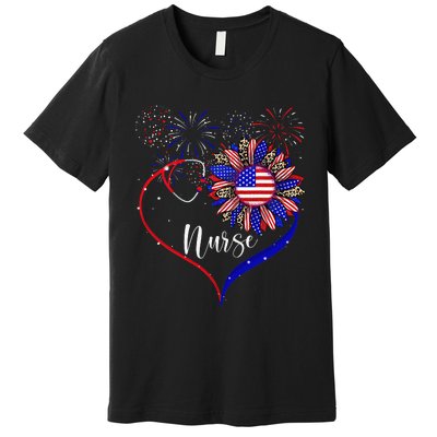 Patriotic Nurse 4th Of July American Flag Sunflower Love Premium T-Shirt