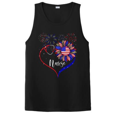 Patriotic Nurse 4th Of July American Flag Sunflower Love PosiCharge Competitor Tank