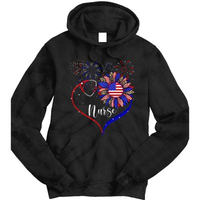 Patriotic Nurse 4th Of July American Flag Sunflower Love Tie Dye Hoodie