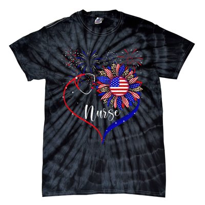 Patriotic Nurse 4th Of July American Flag Sunflower Love Tie-Dye T-Shirt