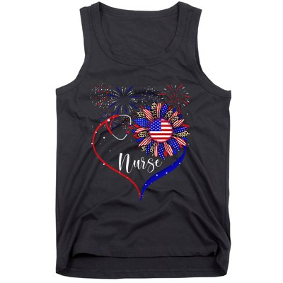 Patriotic Nurse 4th Of July American Flag Sunflower Love Tank Top