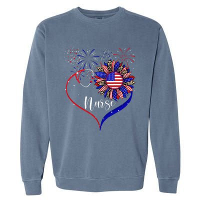 Patriotic Nurse 4th Of July American Flag Sunflower Love Garment-Dyed Sweatshirt