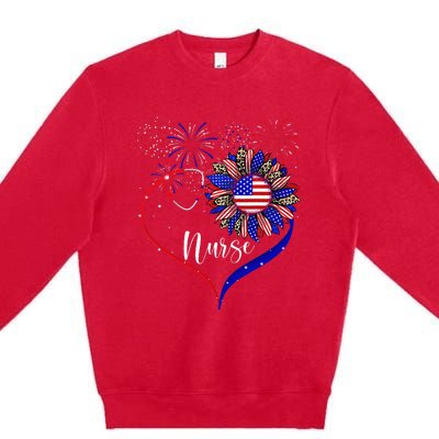 Patriotic Nurse 4th Of July American Flag Sunflower Love Premium Crewneck Sweatshirt