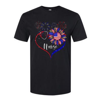 Patriotic Nurse 4th Of July American Flag Sunflower Love Softstyle® CVC T-Shirt