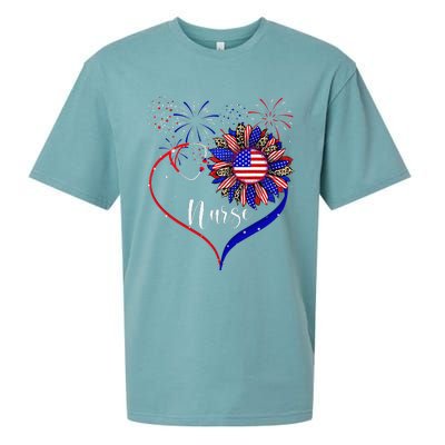 Patriotic Nurse 4th Of July American Flag Sunflower Love Sueded Cloud Jersey T-Shirt