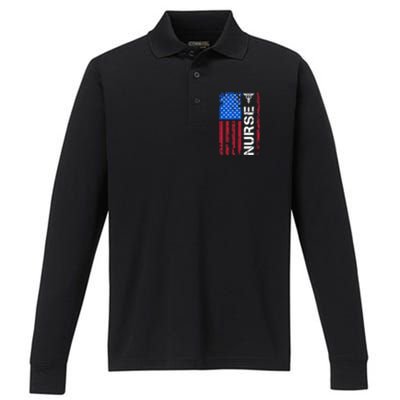 Patriotic Nurse 4th Of July American Flag Independence Day Performance Long Sleeve Polo