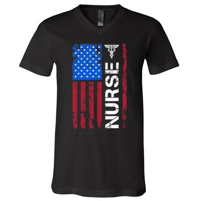 Patriotic Nurse 4th Of July American Flag Independence Day V-Neck T-Shirt