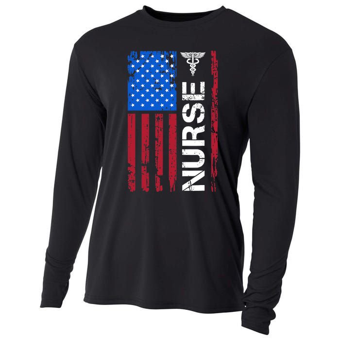 Patriotic Nurse 4th Of July American Flag Independence Day Cooling Performance Long Sleeve Crew