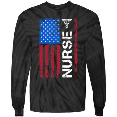 Patriotic Nurse 4th Of July American Flag Independence Day Tie-Dye Long Sleeve Shirt