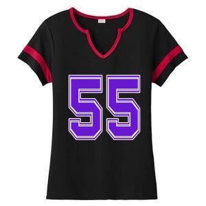 Purple Number 55 Football Baseball Soccer Hockey Sports Fans Gift Ladies Halftime Notch Neck Tee