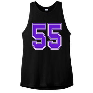 Purple Number 55 Football Baseball Soccer Hockey Sports Fans Gift Ladies PosiCharge Tri-Blend Wicking Tank