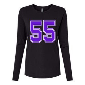 Purple Number 55 Football Baseball Soccer Hockey Sports Fans Gift Womens Cotton Relaxed Long Sleeve T-Shirt