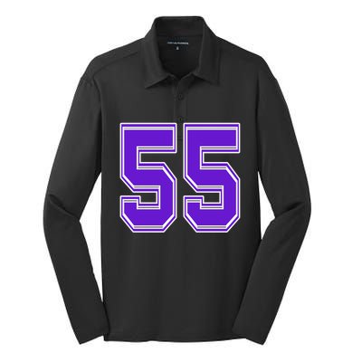 Purple Number 55 Football Baseball Soccer Hockey Sports Fans Gift Silk Touch Performance Long Sleeve Polo