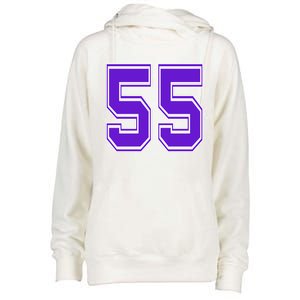 Purple Number 55 Football Baseball Soccer Hockey Sports Fans Gift Womens Funnel Neck Pullover Hood