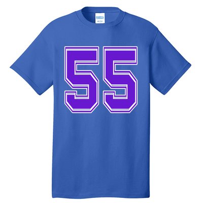 Purple Number 55 Football Baseball Soccer Hockey Sports Fans Gift Tall T-Shirt