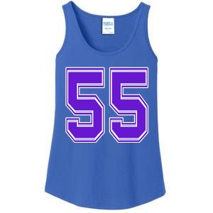 Purple Number 55 Football Baseball Soccer Hockey Sports Fans Gift Ladies Essential Tank