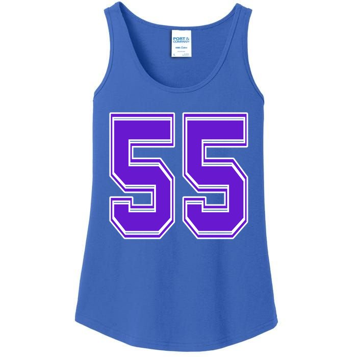 Purple Number 55 Football Baseball Soccer Hockey Sports Fans Gift Ladies Essential Tank