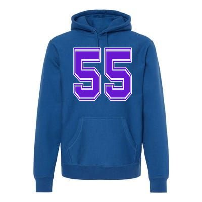 Purple Number 55 Football Baseball Soccer Hockey Sports Fans Gift Premium Hoodie