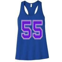 Purple Number 55 Football Baseball Soccer Hockey Sports Fans Gift Women's Racerback Tank