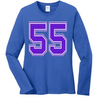 Purple Number 55 Football Baseball Soccer Hockey Sports Fans Gift Ladies Long Sleeve Shirt