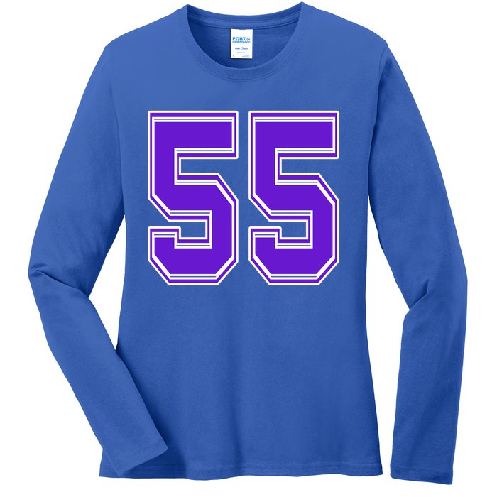 Purple Number 55 Football Baseball Soccer Hockey Sports Fans Gift Ladies Long Sleeve Shirt