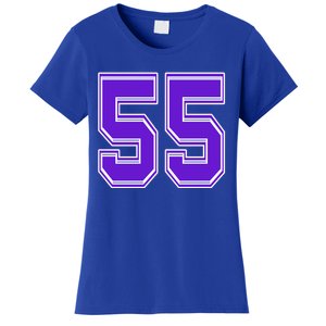 Purple Number 55 Football Baseball Soccer Hockey Sports Fans Gift Women's T-Shirt