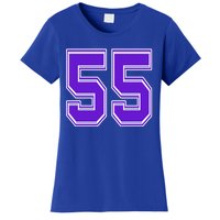 Purple Number 55 Football Baseball Soccer Hockey Sports Fans Gift Women's T-Shirt