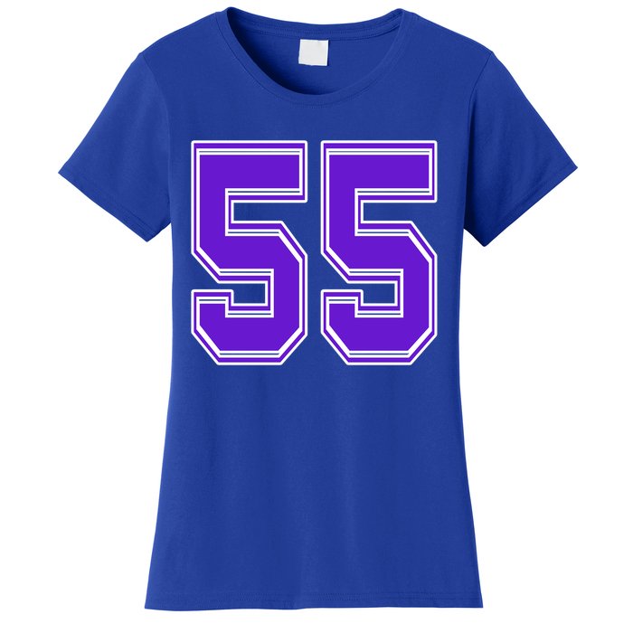 Purple Number 55 Football Baseball Soccer Hockey Sports Fans Gift Women's T-Shirt