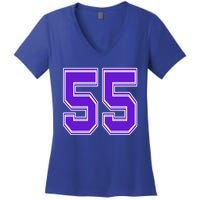 Purple Number 55 Football Baseball Soccer Hockey Sports Fans Gift Women's V-Neck T-Shirt