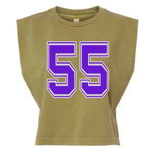 Purple Number 55 Football Baseball Soccer Hockey Sports Fans Gift Garment-Dyed Women's Muscle Tee