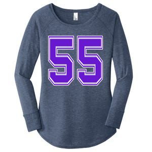 Purple Number 55 Football Baseball Soccer Hockey Sports Fans Gift Women's Perfect Tri Tunic Long Sleeve Shirt