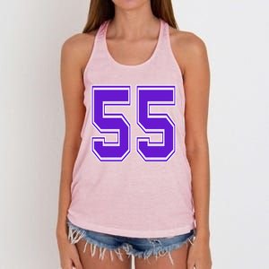 Purple Number 55 Football Baseball Soccer Hockey Sports Fans Gift Women's Knotted Racerback Tank