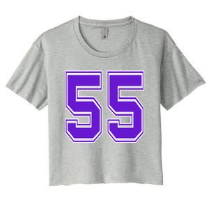 Purple Number 55 Football Baseball Soccer Hockey Sports Fans Gift Women's Crop Top Tee