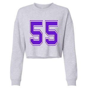 Purple Number 55 Football Baseball Soccer Hockey Sports Fans Gift Cropped Pullover Crew