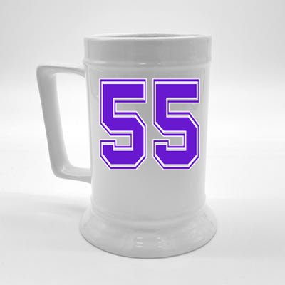 Purple Number 55 Football Baseball Soccer Hockey Sports Fans Gift Beer Stein