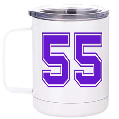 Purple Number 55 Football Baseball Soccer Hockey Sports Fans Gift 12 oz Stainless Steel Tumbler Cup