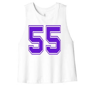 Purple Number 55 Football Baseball Soccer Hockey Sports Fans Gift Women's Racerback Cropped Tank