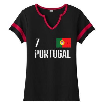 Portugal Number 7 Portuguese Soccer Ladies Halftime Notch Neck Tee