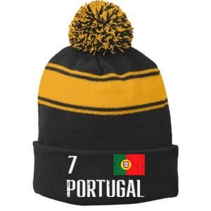 Portugal Number 7 Portuguese Soccer Stripe Pom Pom Beanie