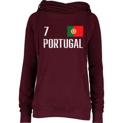 Portugal Number 7 Portuguese Soccer Womens Funnel Neck Pullover Hood