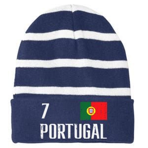 Portugal Number 7 Portuguese Soccer Striped Beanie with Solid Band