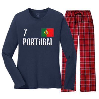 Portugal Number 7 Portuguese Soccer Women's Long Sleeve Flannel Pajama Set 