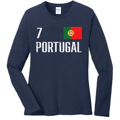 Portugal Number 7 Portuguese Soccer Ladies Long Sleeve Shirt