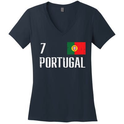 Portugal Number 7 Portuguese Soccer Women's V-Neck T-Shirt