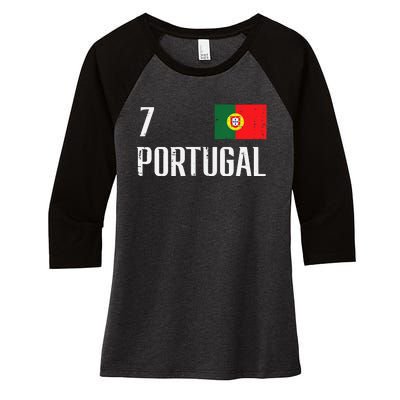 Portugal Number 7 Portuguese Soccer Women's Tri-Blend 3/4-Sleeve Raglan Shirt