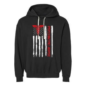 Psychiatric Nurse American Flag RN Mental Health Psych Nurse Garment-Dyed Fleece Hoodie