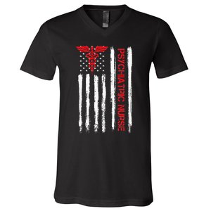 Psychiatric Nurse American Flag RN Mental Health Psych Nurse V-Neck T-Shirt